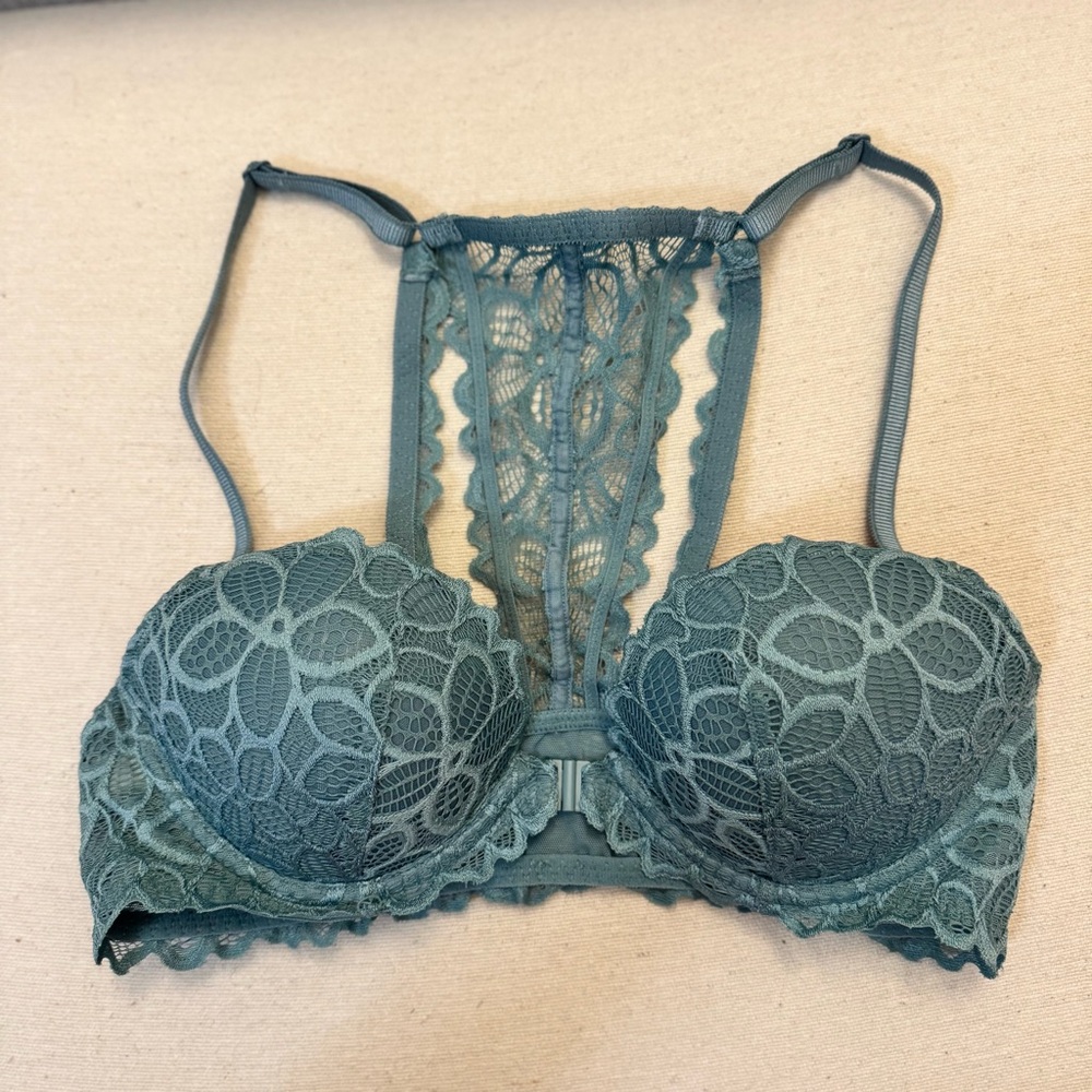 PINK Victoria's Secret Lace Racerback Bra in Teal 34B